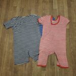 zwempak, gestreept blauw, zwart, rood